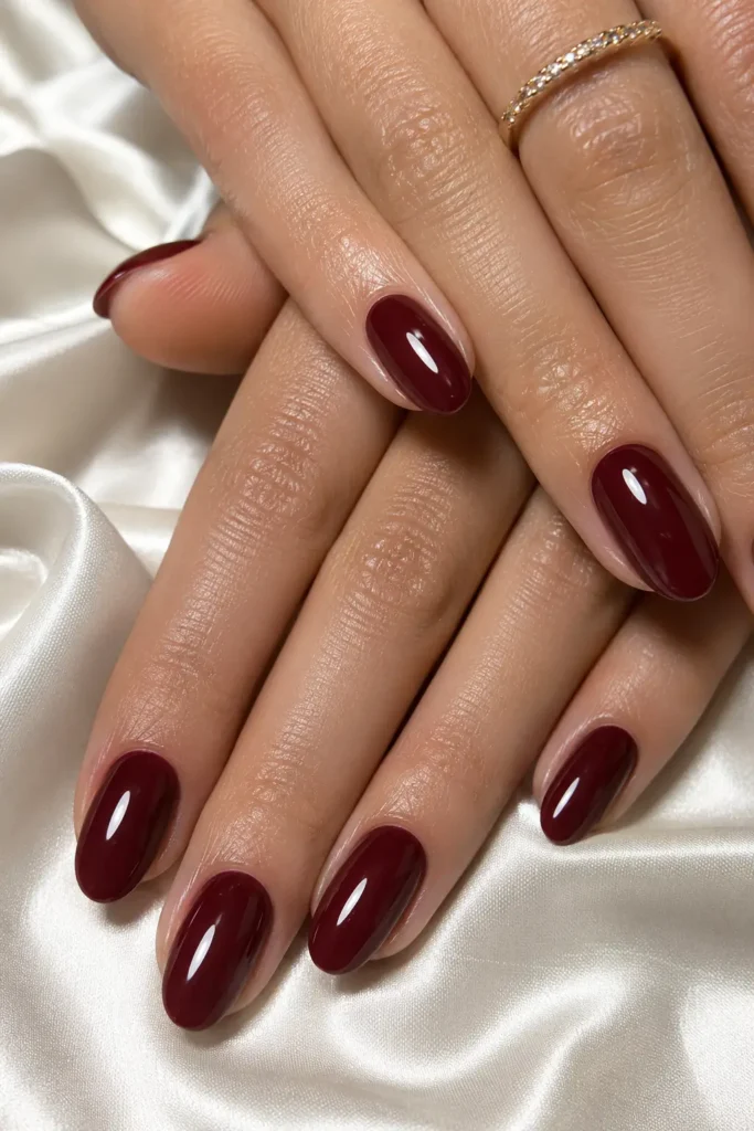 Burgundy Nails 2 1 — High Gloss Oval Burgundy Gel