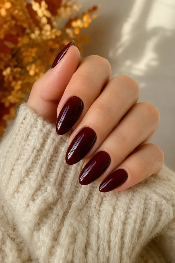 1. Classic Burgundy Almond Nails 1