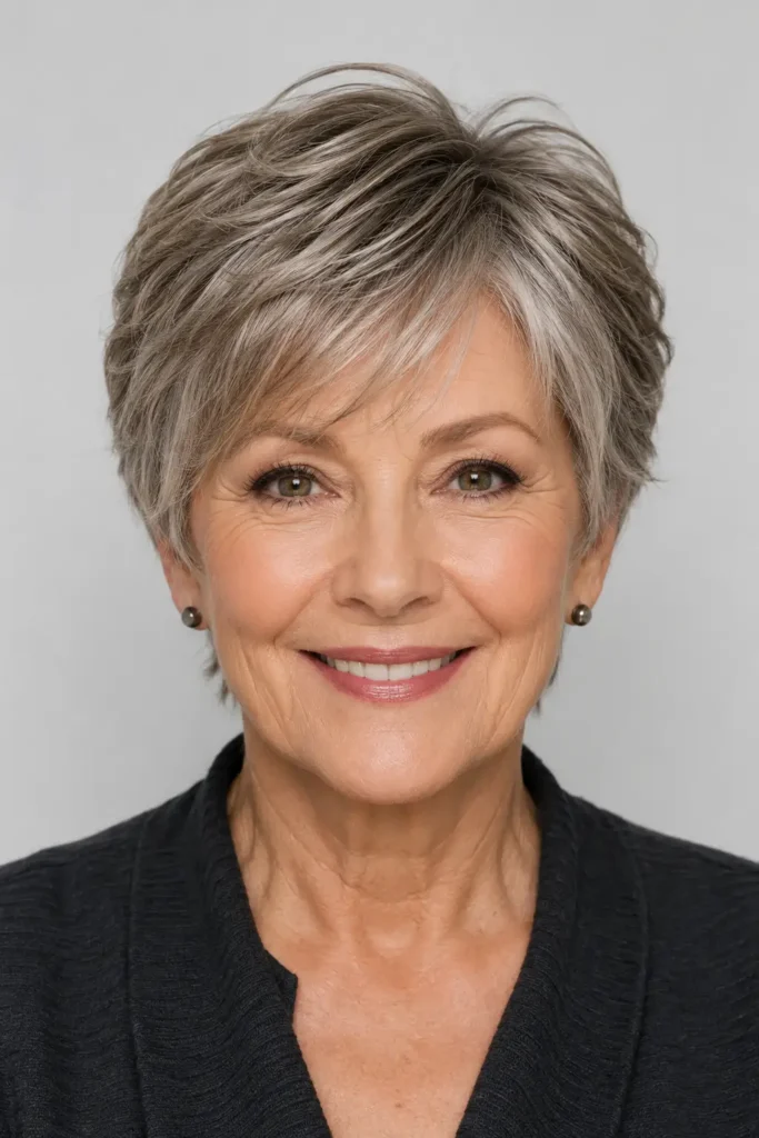 Short Pixie Haircuts for Older Women 3 1. Classic Textured Pixie with Side Swept Bangs