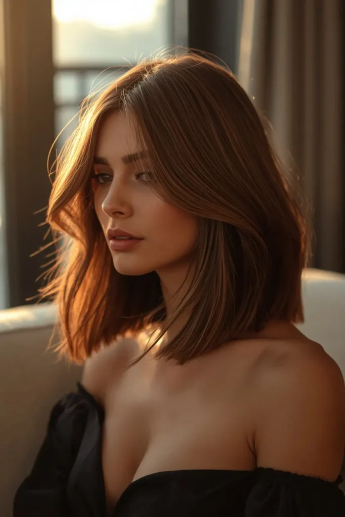 Medium Length Haircuts for Thick Hair 2 1.Classic Long Bob Lob with Soft Interior Layers