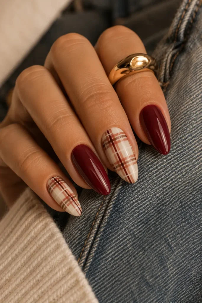 Burgundy Nails 11 10 — Burgundy Plaid and Tartan Nail Art