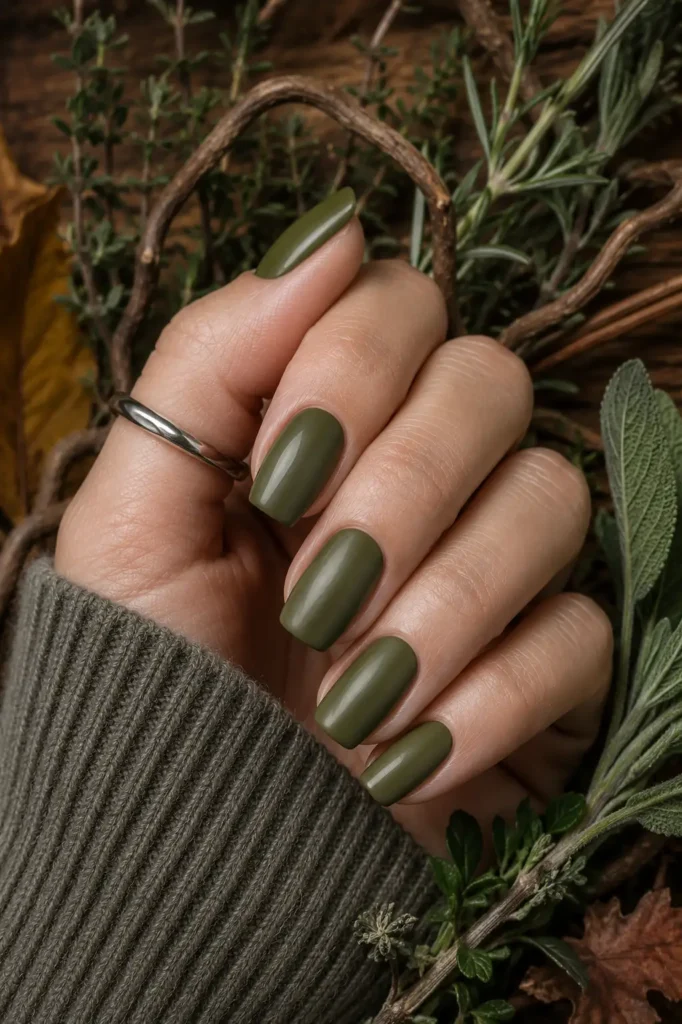 Fall Nail Color Ideas 12 10. Olive Green