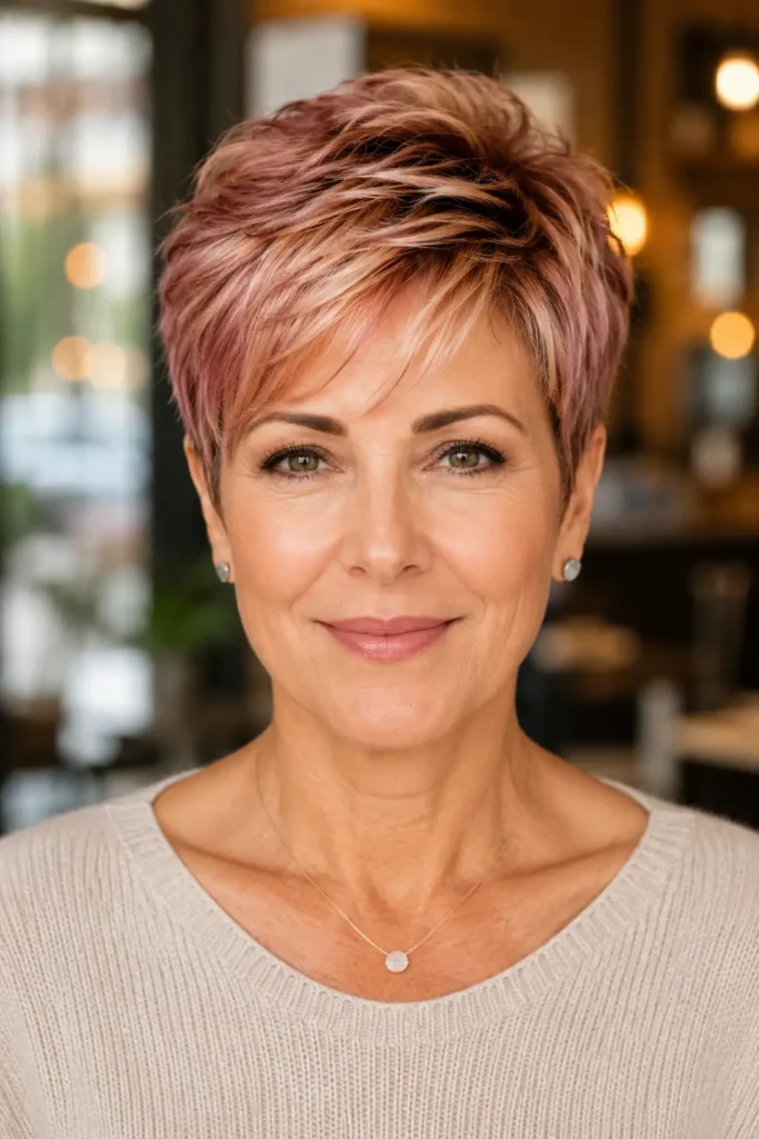 Short Pixie Haircuts for Older Women 12 10. Rose Gold Balayage Pixie