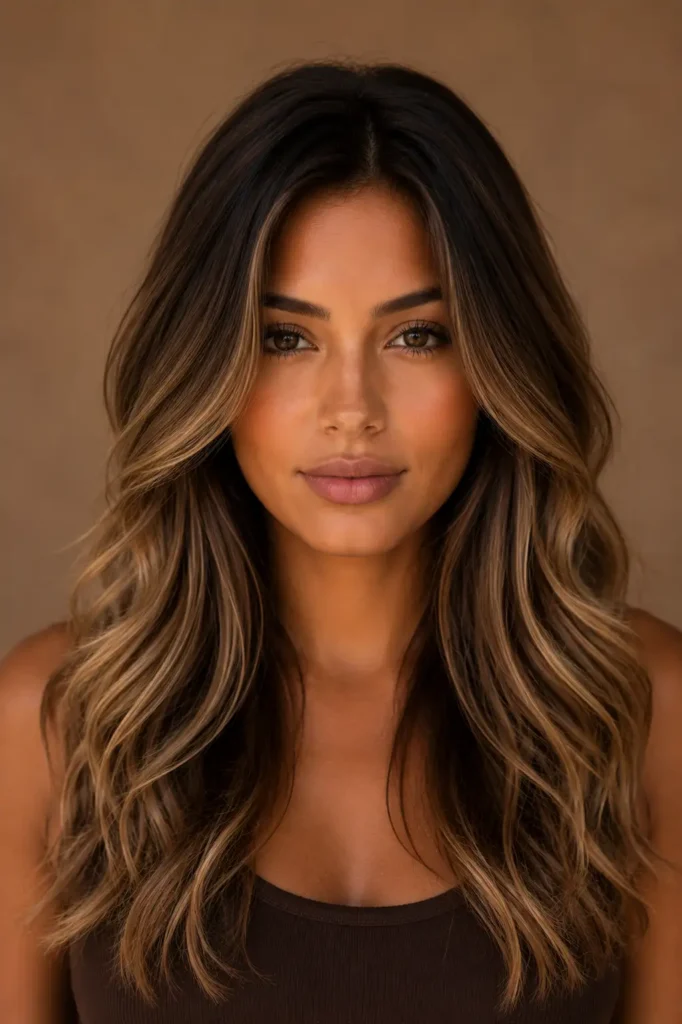 11. Caramel Balayage with Chocolate Root Melt
