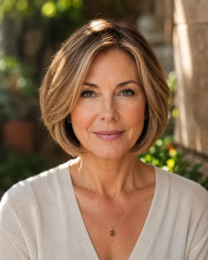 Short Haircuts for Women Over 50 12 11. Face Framing Bob With Soft Honey Highlights