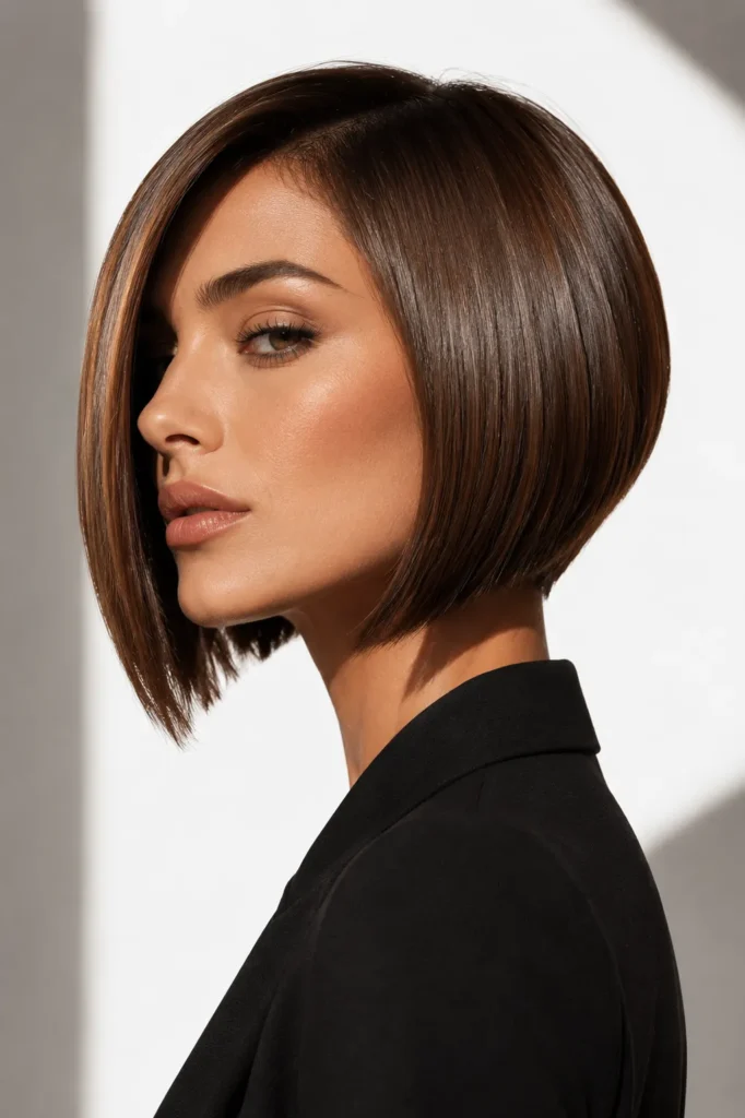 11. Sleek and Straight Polished Stacked Bob