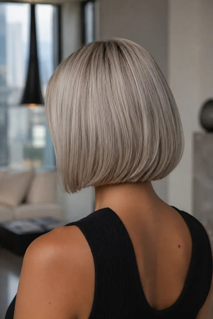 12. Ash Blonde Chin Bob with Baby Bangs