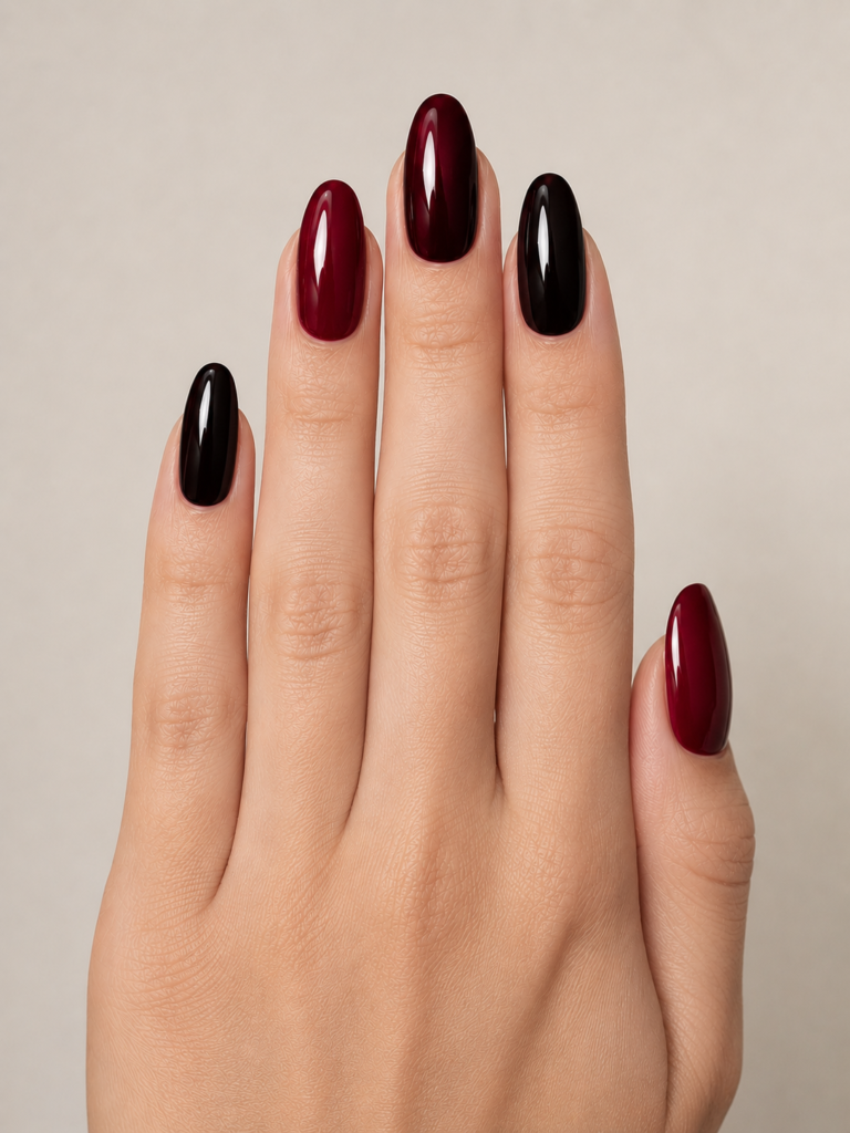 Red Cherry Nail Ideas 14 12. Cherry and Black Cherry Two Tone Nails