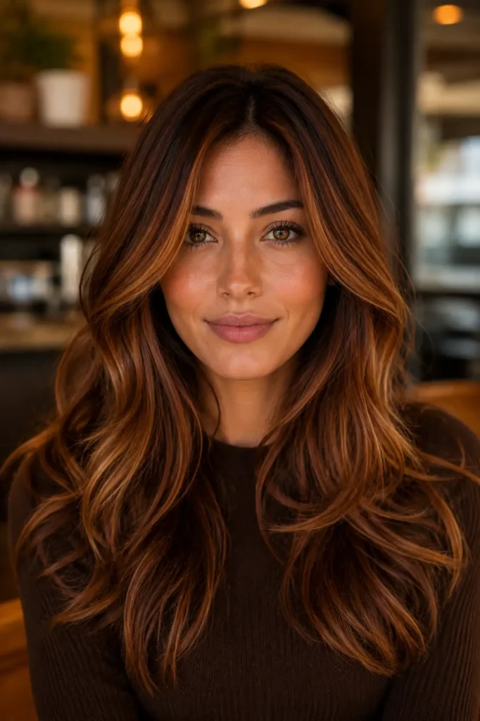12. Honey Caramel Highlights on Red Brown Base