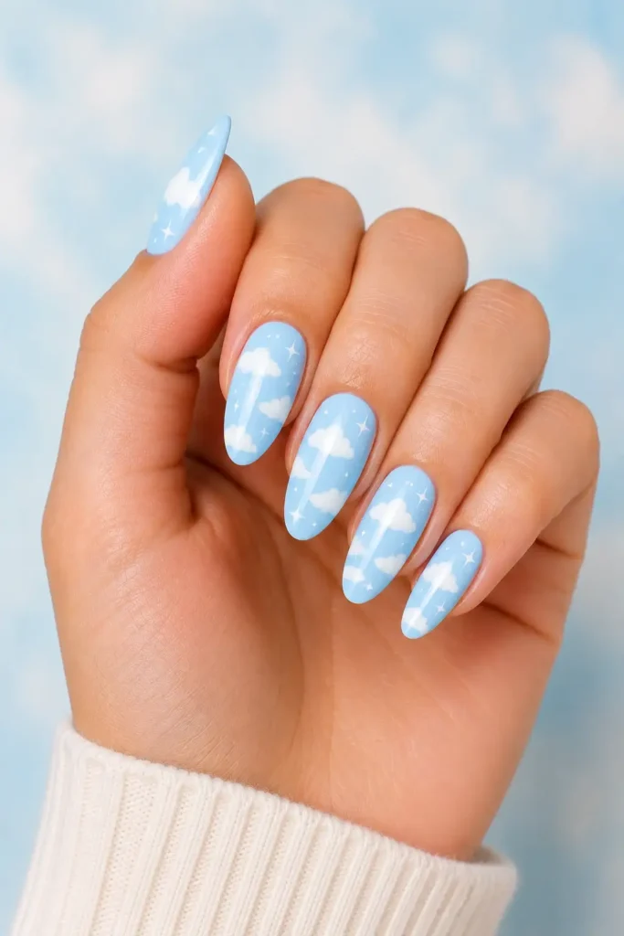 Light Blue Nail Ideas 14 12. Light Blue Cloud Nail Art