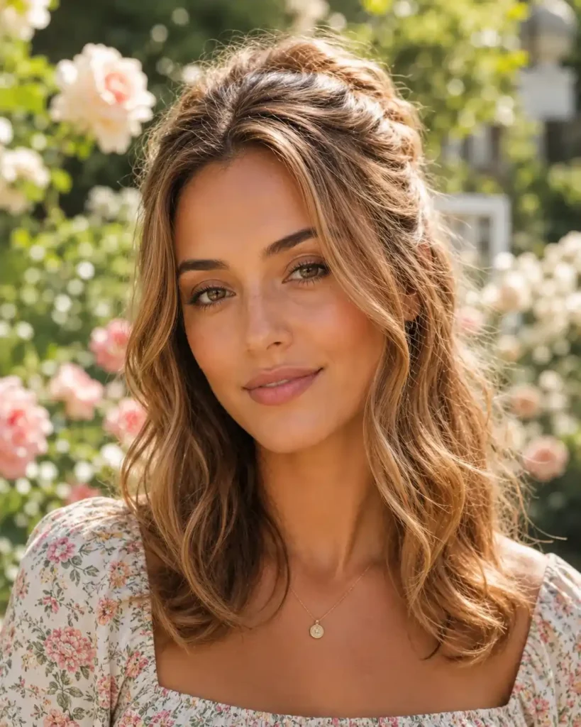 Hairstyles for Big Foreheads 14 13 — Half Up Half Down Style