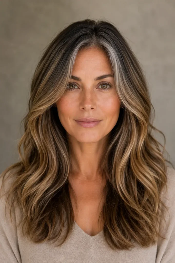 13. Caramel Balayage for Gray Coverage Blending