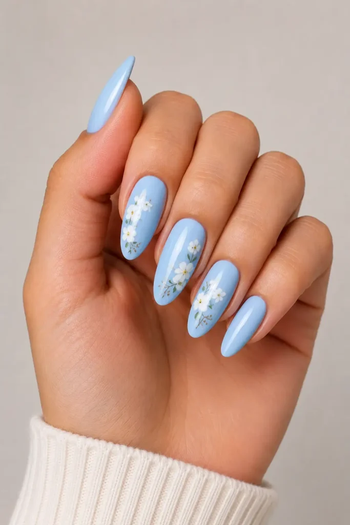 Light Blue Nail Ideas 15 13. Light Blue Floral Nail Design