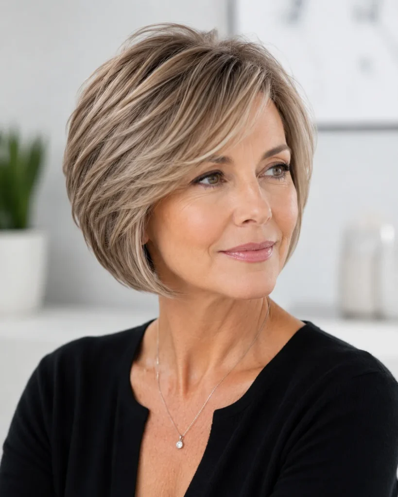 Short Haircuts for Women Over 50 14 13. Stacked Bob With Textured Ends