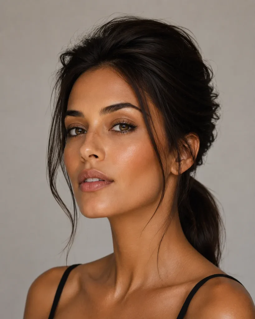 Hairstyles for Big Foreheads 15 14 — Low Ponytail with Crown Volume