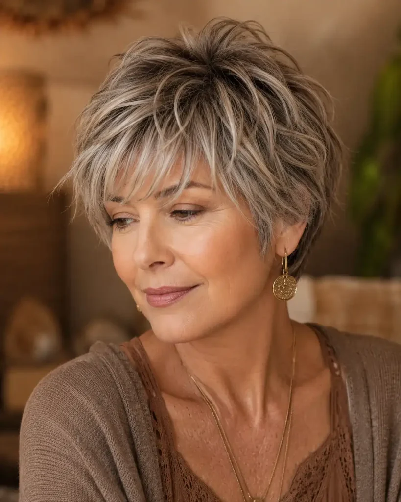 Short Haircuts for Women Over 50 15 14. Tousled Shaggy Pixie With Bangs