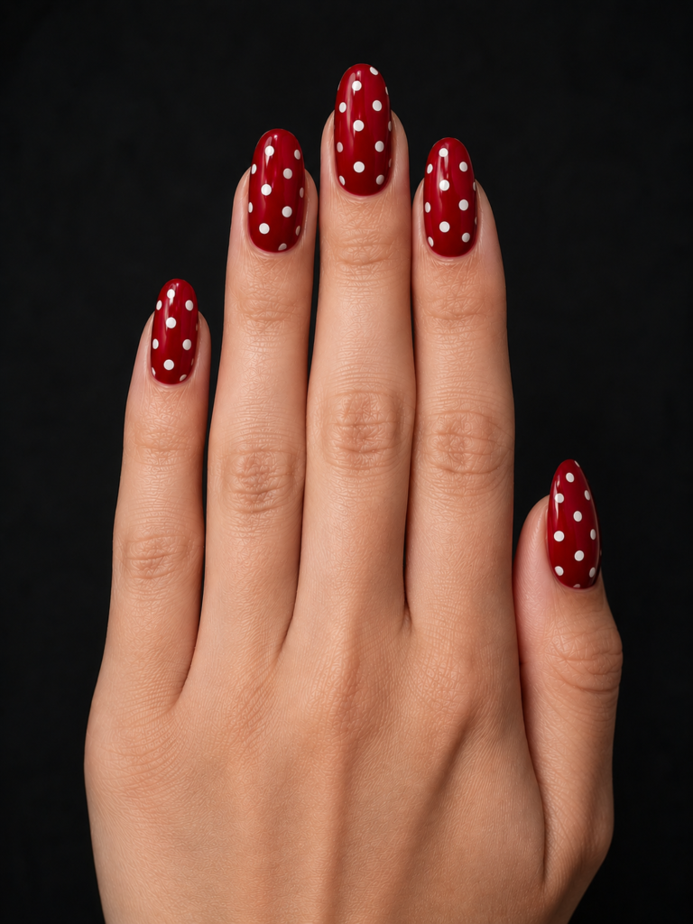 Red Cherry Nail Ideas 17 15. Cherry Nail Art with White Polka Dots