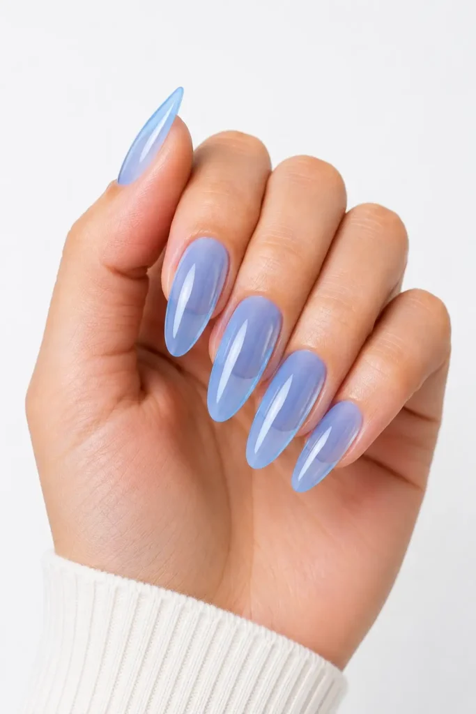 Light Blue Nail Ideas 17 15. Light Blue Glossy Jelly Nails