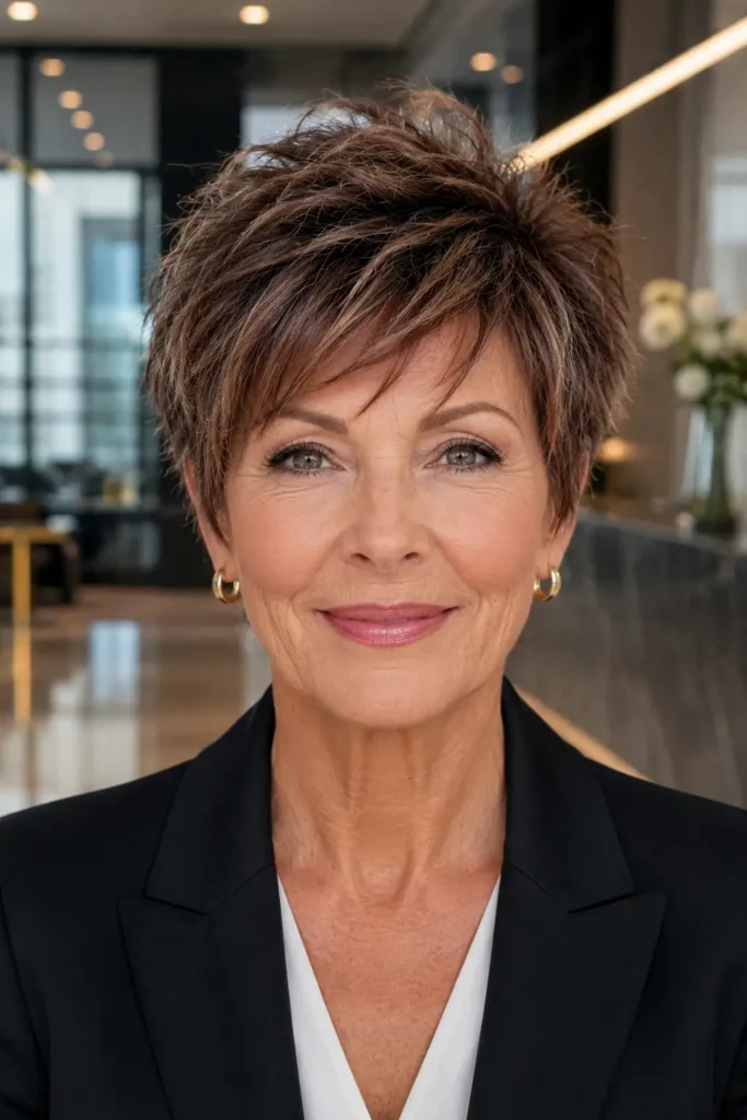 15. Mocha Brown Pixie With Long Top