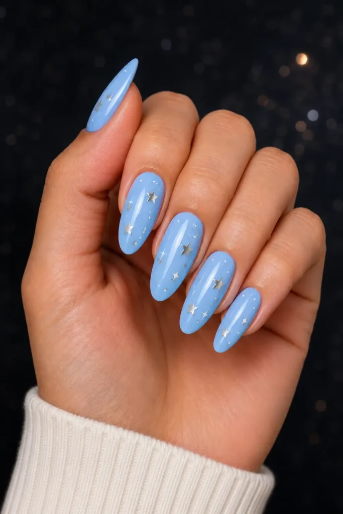 Light Blue Nail Ideas 18 16. Light Blue Star Accent Nails