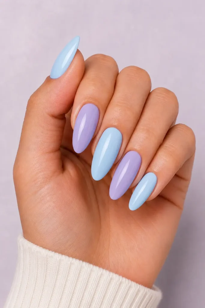 Light Blue Nail Ideas 19 17. Light Blue and Lavender Two Tone Nails