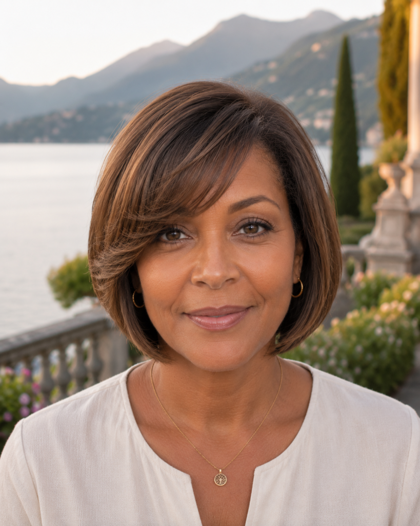 17. Side Swept Bangs Layered Bob