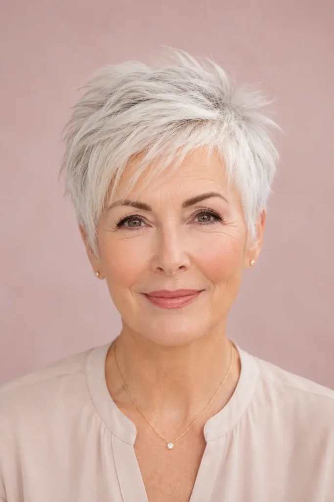 17. Soft White Silver Pixie For Fine Hair