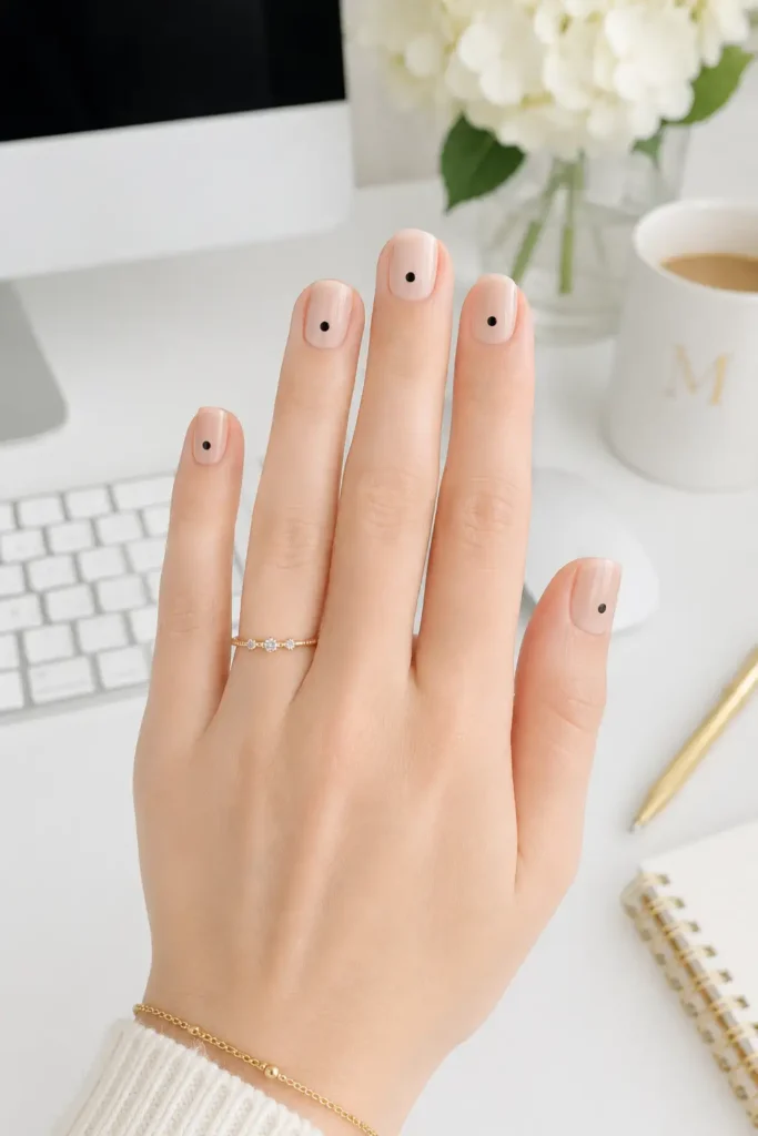 Polka Dot Nails 19 17.Single Dot Per Nail Minimalist Short Nails