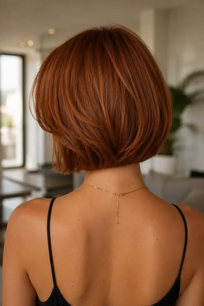 18. Copper Auburn Chin Bob with Wispy Bangs