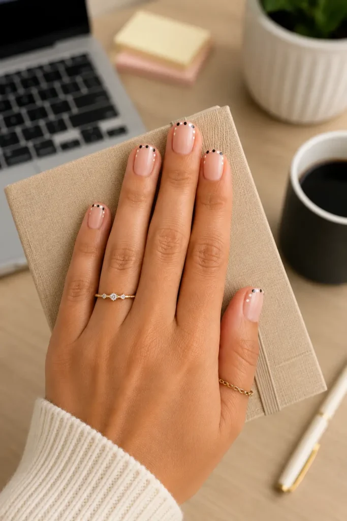 Polka Dot Nails 20 18.Two Tone Mini Dots on Short Square Tips