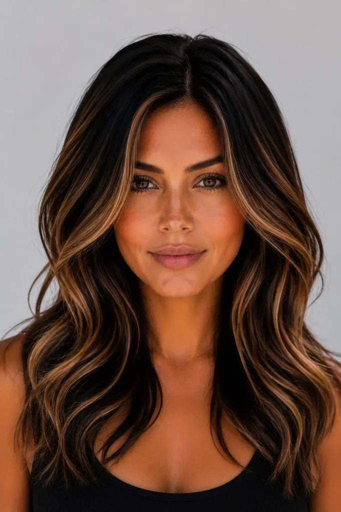 19. Caramel Balayage on Asian Black Hair