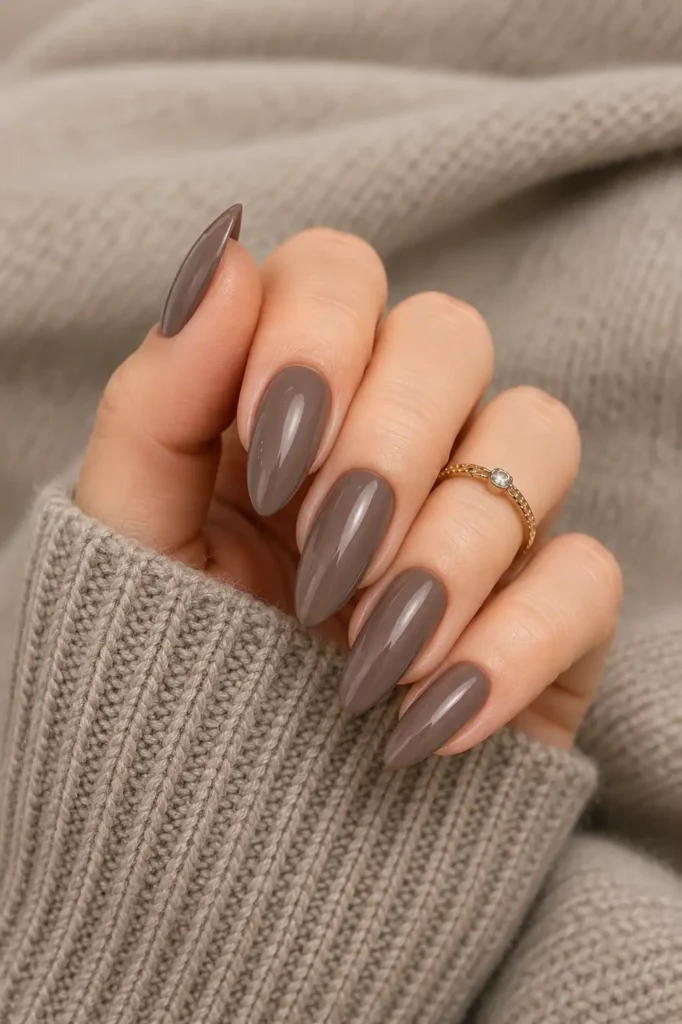 19. Smoky Taupe Almond Nails