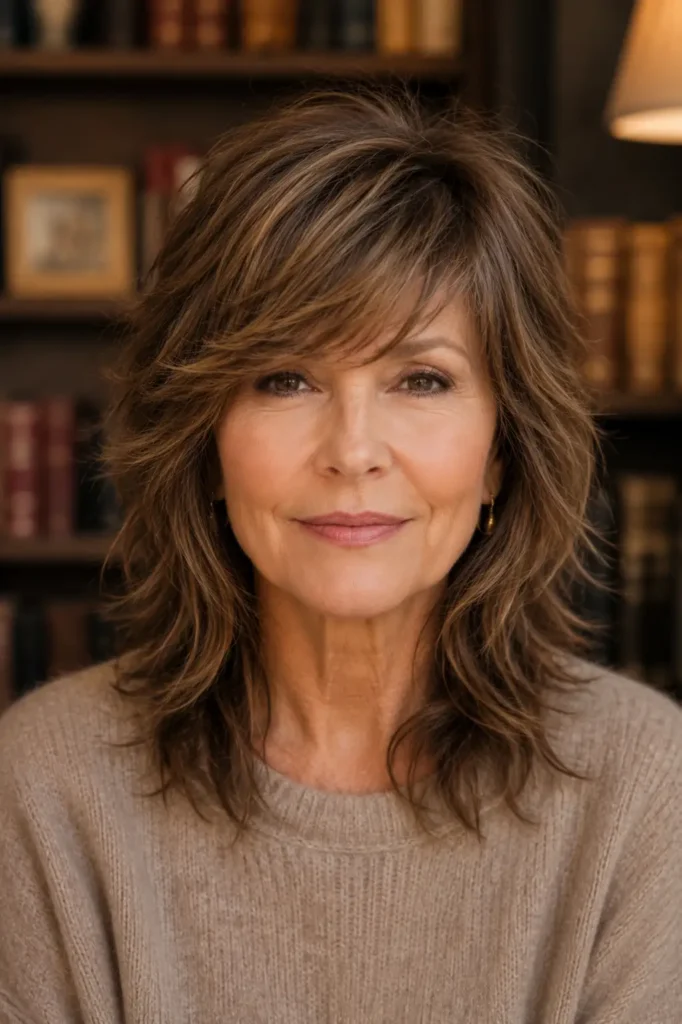 Shaggy Hairstyles for Older Women 21 19. The Side Swept Fringe Shag
