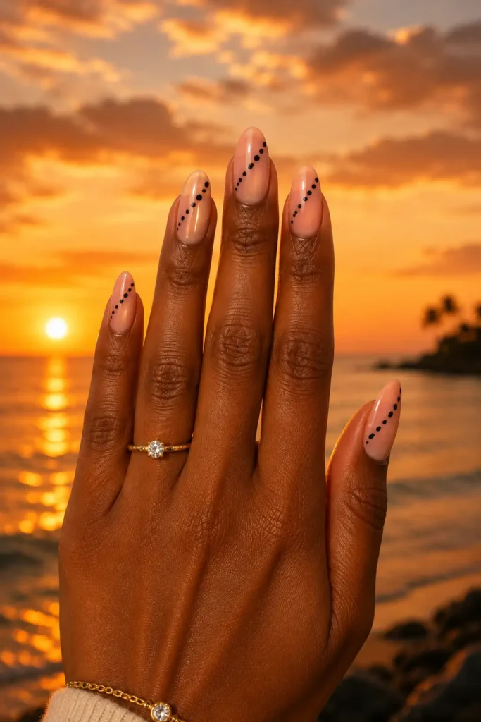 Polka Dot Nails 21 19.Diagonal Dot Trail on Almond Nails