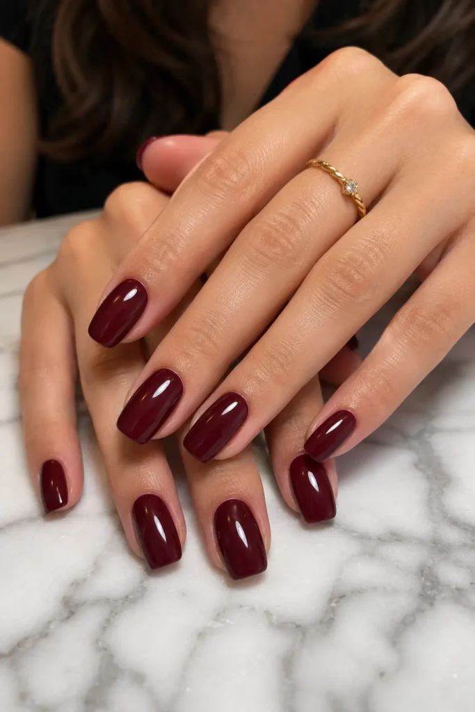 Burgundy Nails 3 2 — Rounded Square Burgundy Creme
