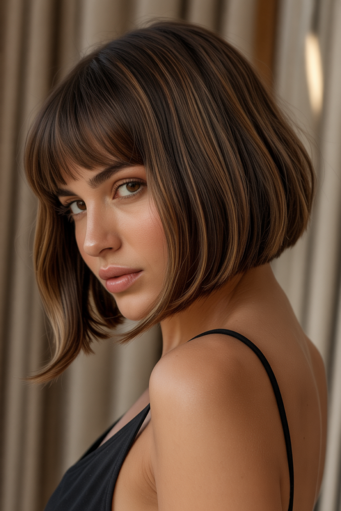 Short Haircuts for Women 3 2. Classic French Bob — Blunt Cut with Curtain Bangs