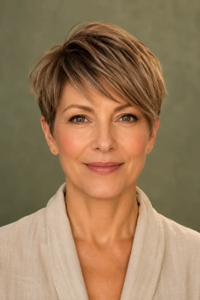 2. Side Swept Pixie With Long Bangs