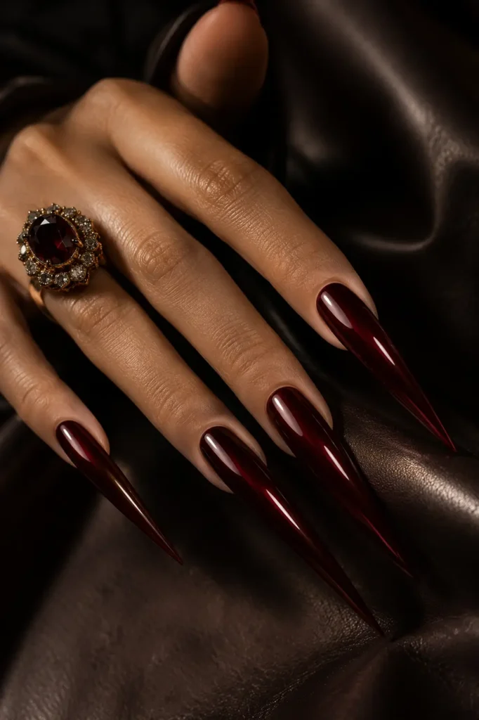 Burgundy Nails 21 20 — Stiletto Burgundy Nails