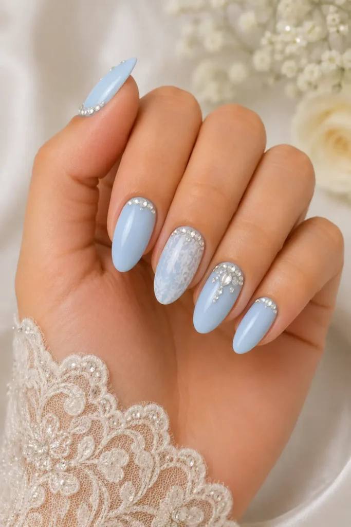 Light Blue Nail Ideas 22 20. Light Blue Wedding Bridal Nails