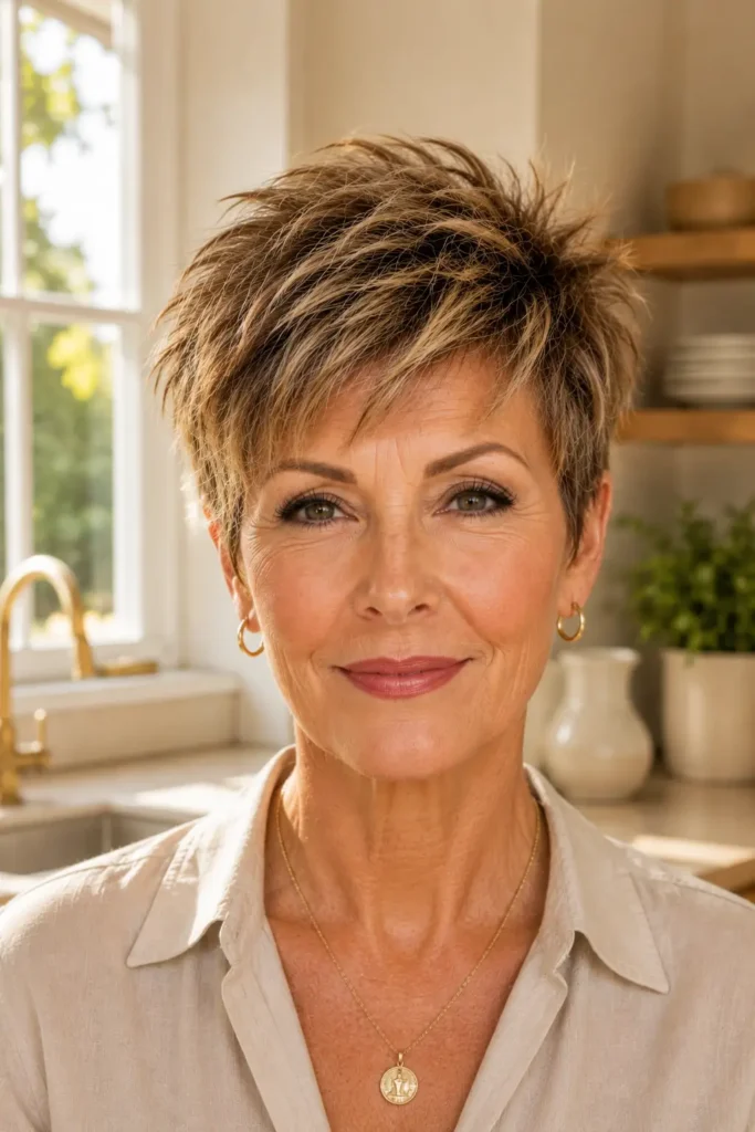20. Toffee Highlights Textured Pixie