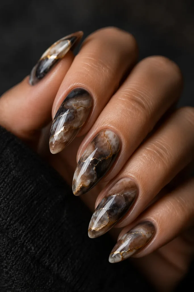 Fall Nails 22 21 — Smoky Marble Nails