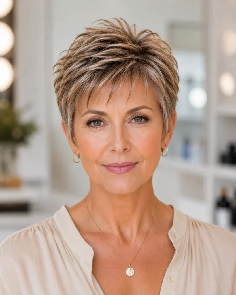 Short Haircuts for Women Over 50 22 21. Layered Pixie With Dimensional Highlights