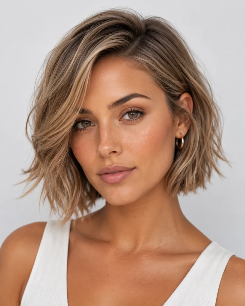 Hairstyles for Big Foreheads 23 22 — Tousled Bob with Side Part