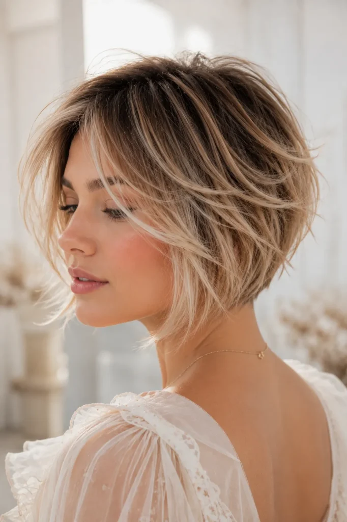 22. Wispy Feathered Stacked Bob