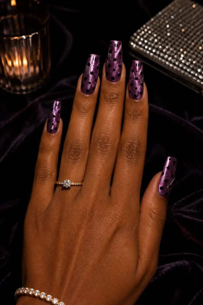 Polka Dot Nails 25 23.Cat Eye Polish with Polka Dot Accents