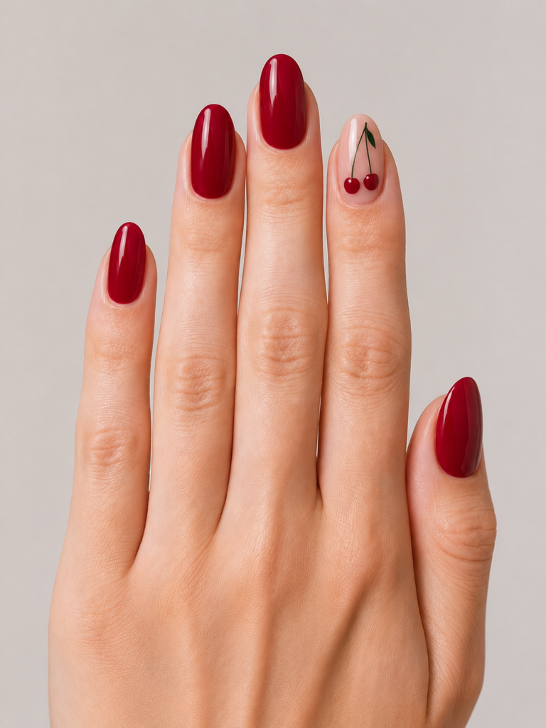 Red Cherry Nail Ideas 26 24. Cherry Stem Nail Art Accent