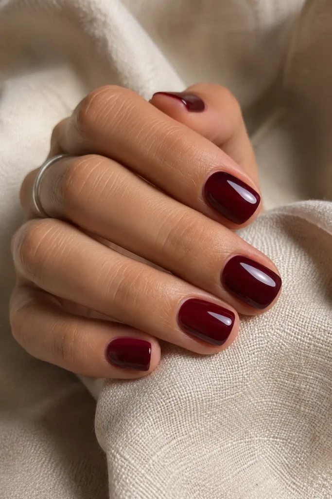 Burgundy Nails 4 3 — Short Glossy Burgundy Nails