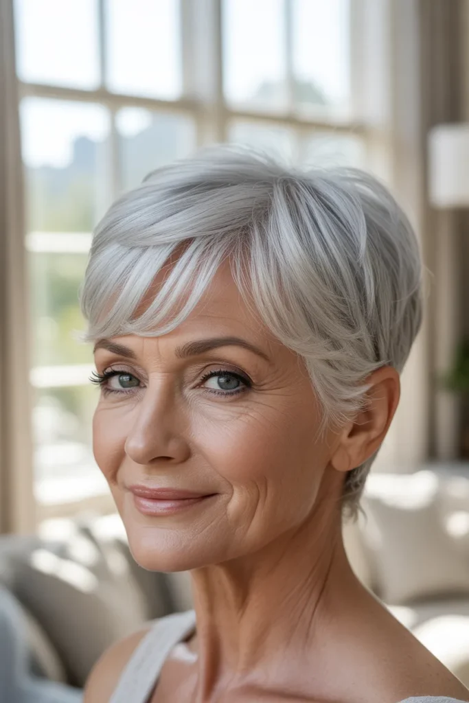 Short Haircuts for Women Over 60 4 3 — Soft Pixie with Side Sweep