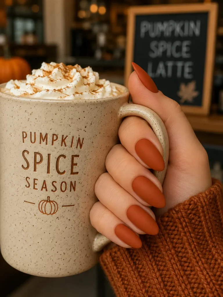 3. Burnt Orange Matte Almond Nails