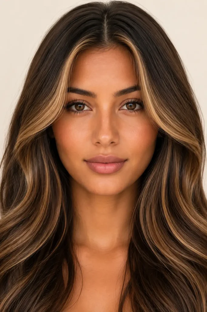 3. Caramel Balayage with Money Piece Highlights